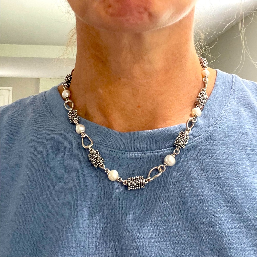Michael Dawkins Sterling Silver Pearl and Popcorn Bead Necklace & Bracelet Set